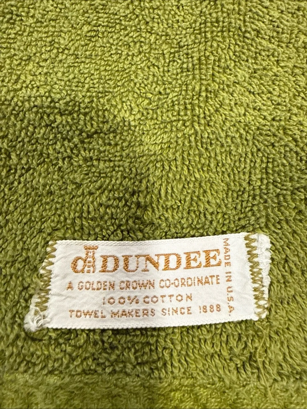 MCM Dundee Golden Crown Towel Set 3pc Avocado Green Floral Vine Retro Cotton USA